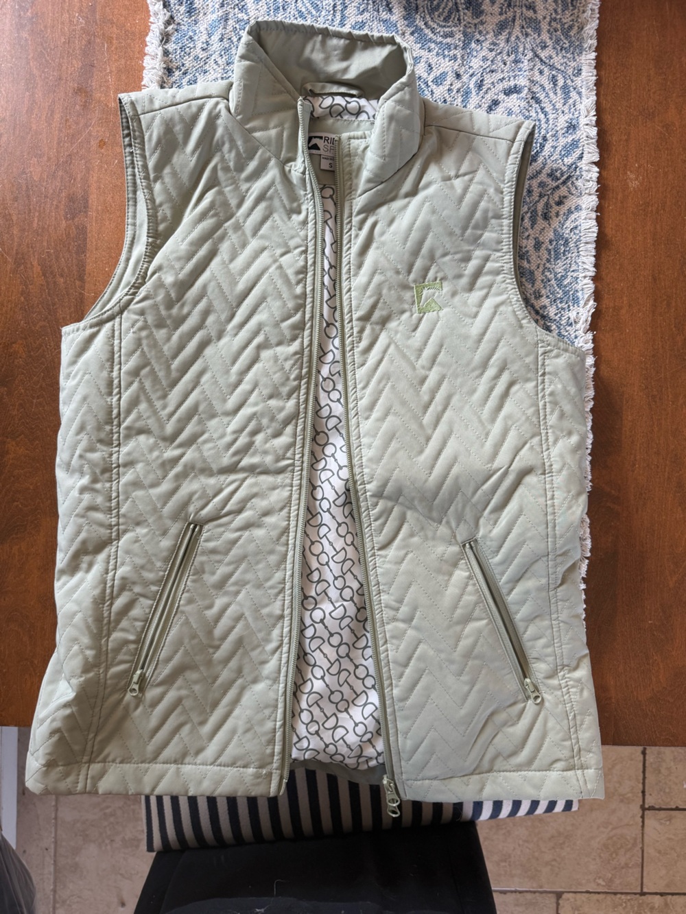 Small Riding Sport Chevron Quilted Sage Vest with Zip Pockets